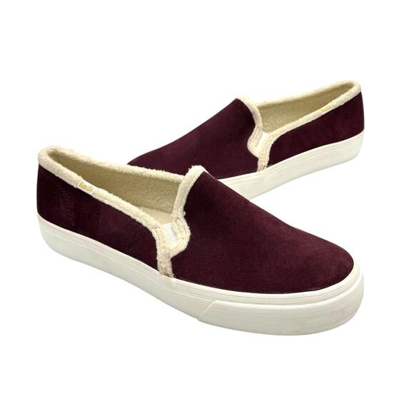 Keds Double Decker Maroon Maroon Suede Faux Shearling Lined Slip On Sneakers - Picture 1 of 13